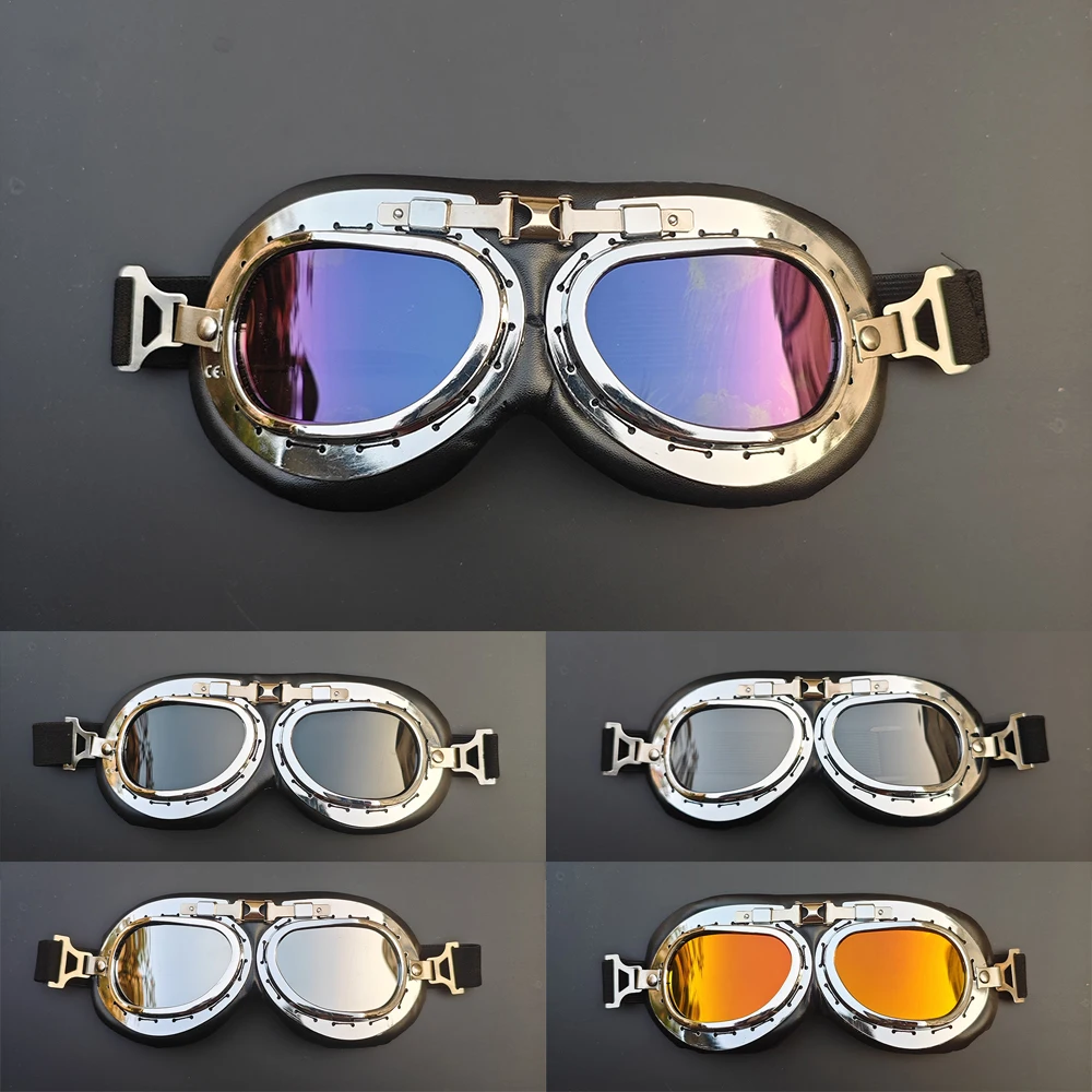 

Helmet Glasses Outdoor Sport Retro Leather Riding Glasses for Men Women Summer Wind Protection Four Season Motorcycle Bicycle