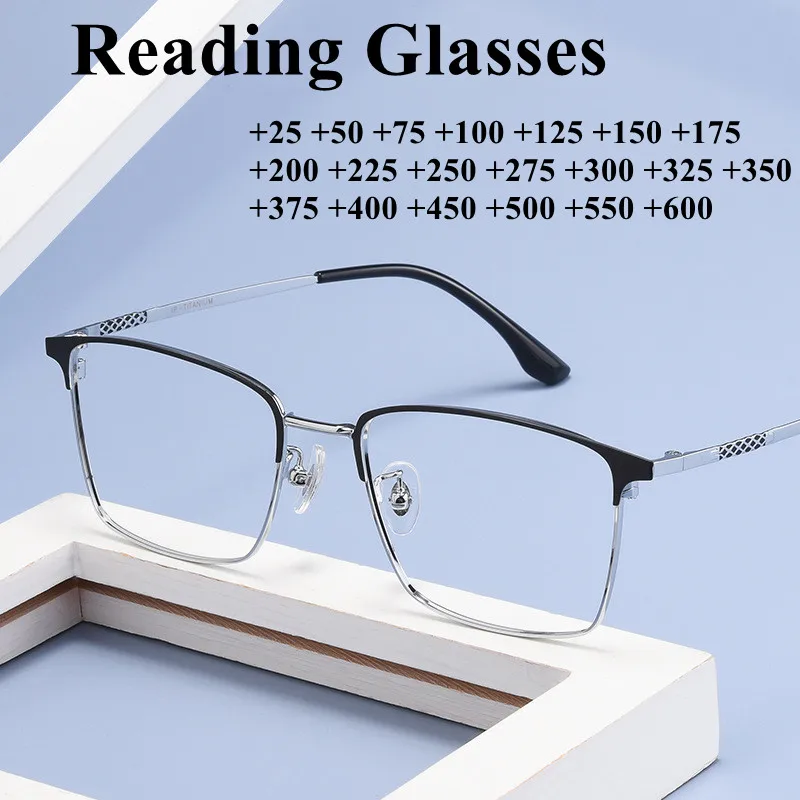 

Titanium Anti Blue Blocking Reading Glasses Men Retro Full Frame Presbyopic Eyeglasses Ultralight ComputerGlasses