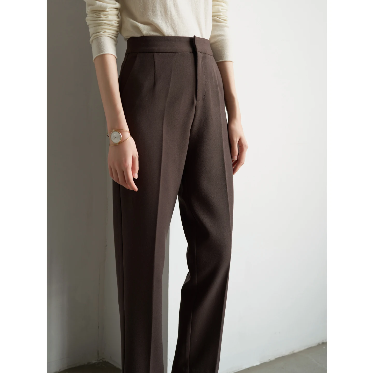 

Брюки-костюмные женские с высокой талией, утягивающие, прямого кроя, укороченные (7/8), утолщенные, для офиса, весна-осень, в стиле OL