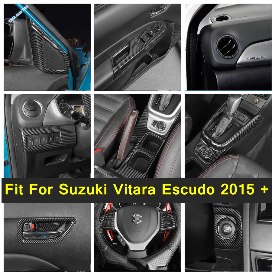 

Head Light Adjust Switch Button Panel AC Cover Door Bowl Trim For Suzuki Vitara Escudo 2015 - 2023 Carbon Fiber Look Interior