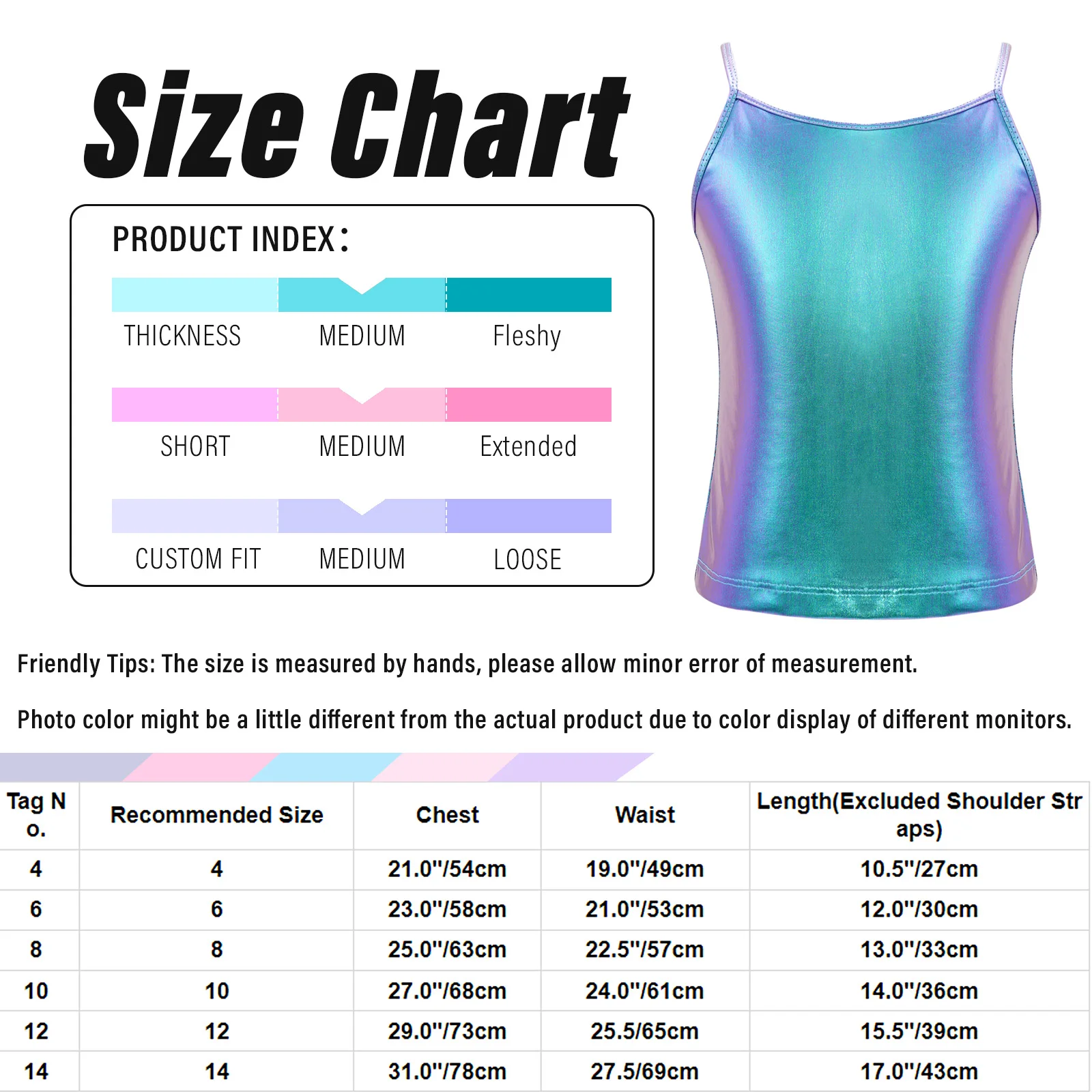 Children Girls Metallic Shiny Glossy Camisole Vest Tank Tops Hip Hop Jazz Street Dance Cheerleading Costume for School Party