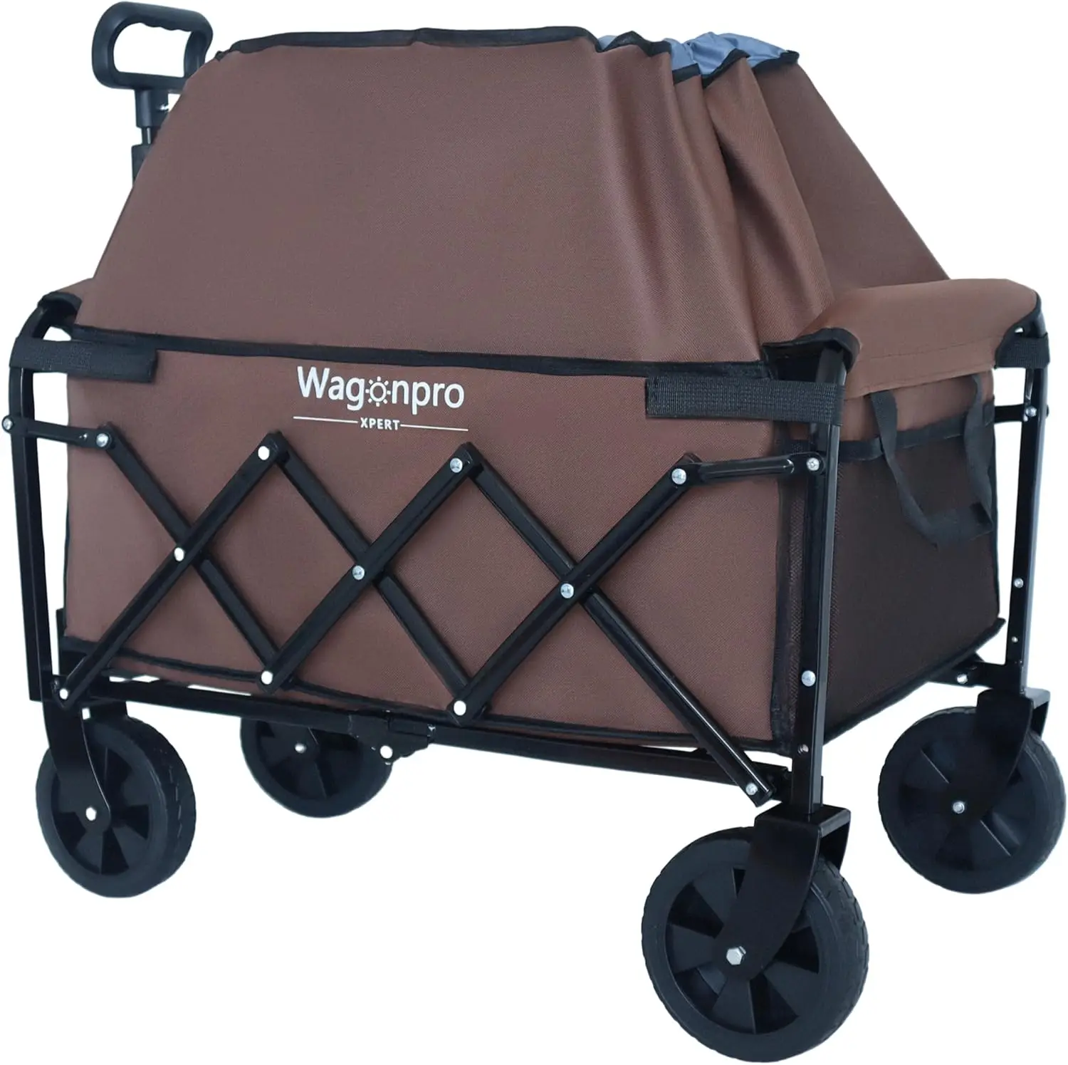 Expandable Dual-Layer Foldable Wagon-100% Extra Storage,All-Terrain Beach with Big Wheels for Sand,Collapsible Grocery Cart