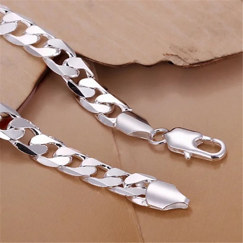 , Men 6MM Flat Silver 925 Plated Women Bracelets Wedding High Quality Fashion Jewelry Christmas Gifts Cute H245