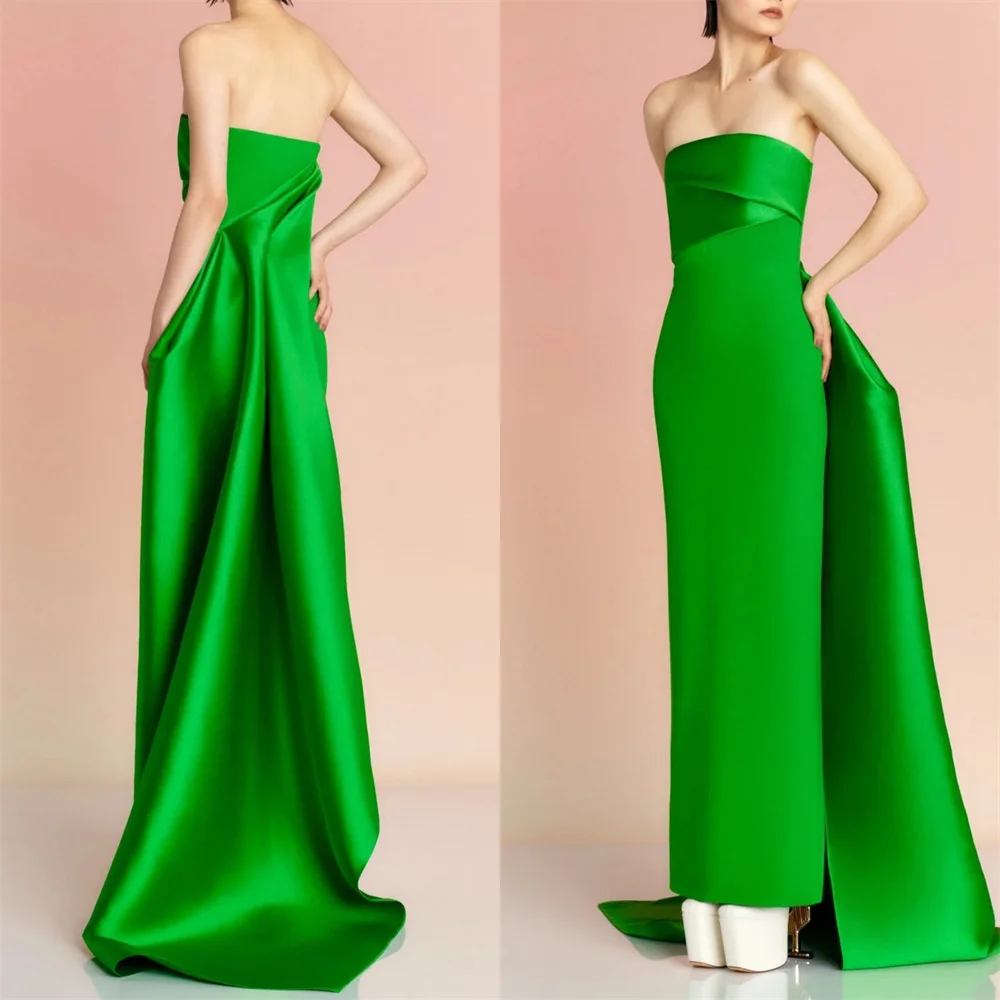 

Evening Gown Prom Saudi Arabia Dearin Strapless Column Floor Length Open Back Skirts Layered Sleeveless Bespoke Occasion Dresses