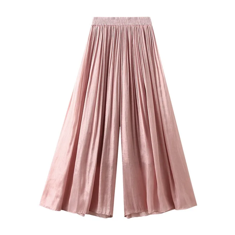 Pearlescent yarn elastic waist thin wide leg culottes Cool cool pants spring and summer new meat women casual pants