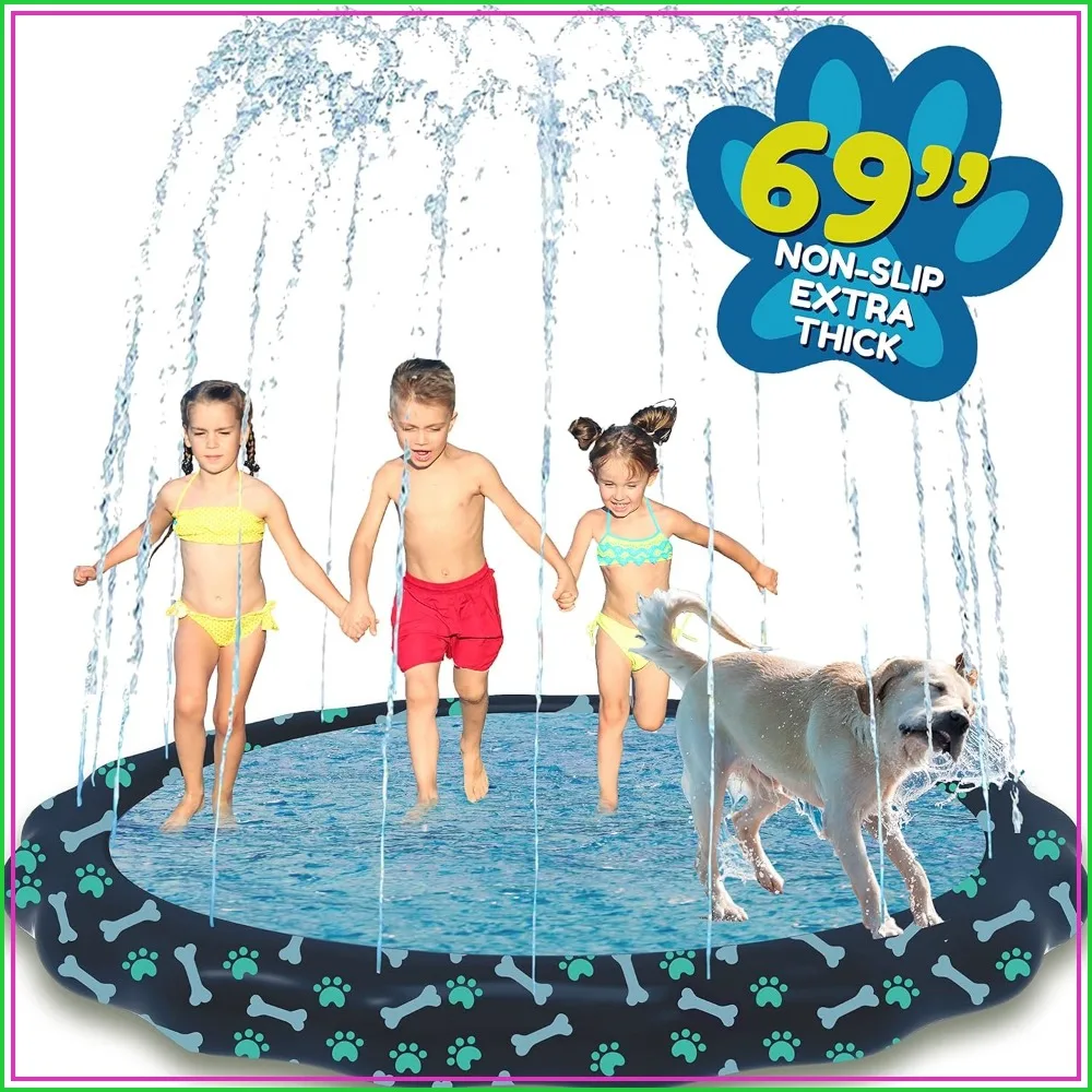 

69'' Extra Large Splash Pad Sprinkler for Kids & Dogs, Non Slip Outdoor Water Summer Toy for Toddlers & Children, Backyard Baby Pool