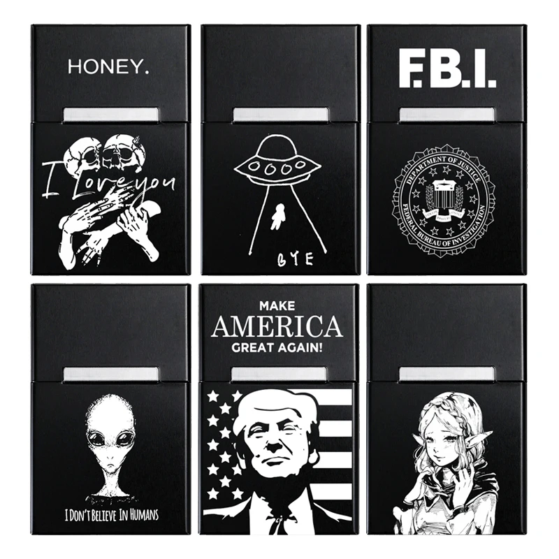 

20 Sticks Black Flip Cover Storage Box Metal Aluminium Alloy Cigarette Case With Magnet LOGO Custom Laser Engraved Smoking Gift