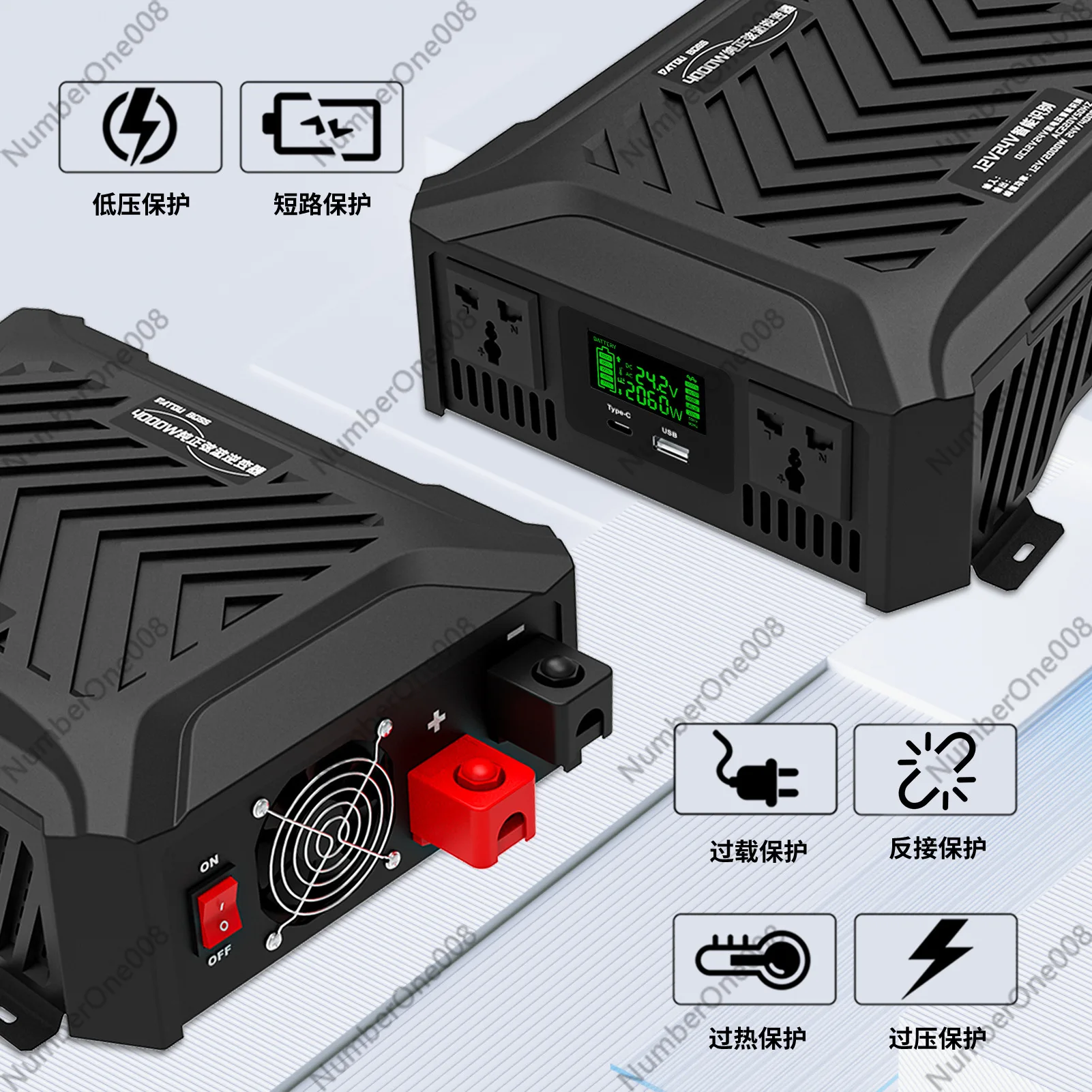 4000W Pure Sine Wave Power Inverter 12V 24V DC to AC 220V for Truck RV Solar