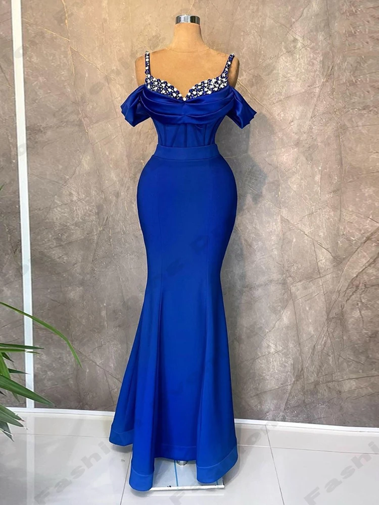 Beautiful Exquisite Beading Evening Dresses For Women Sexy Mermaid Off Shoulder Short Sleeved High Slit Party Prom Gowns 2024