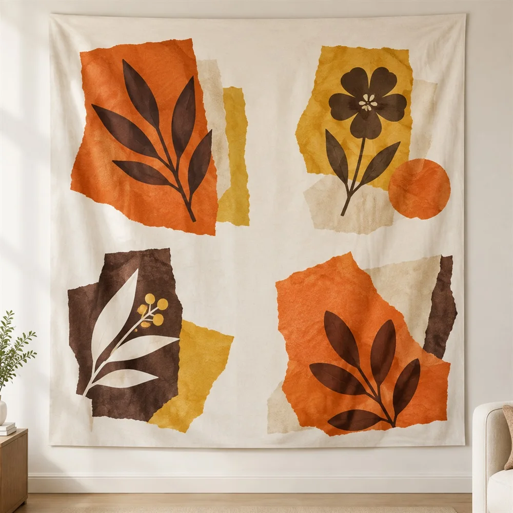 VIKAMA Paper Collage Shape Clustered Groups Tapestry Wall Hanging, Modern Wall Art Tapestries for Living Room Bedroom Kids Room