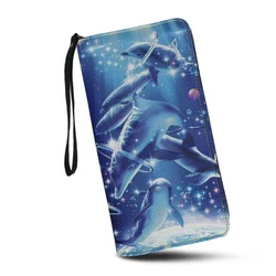 Belidome Blue Dolphin Wristlet Clutch portafoglio per cellulare per donna porta carte di credito in pelle PU Multi Card Organizer portafogli borsa