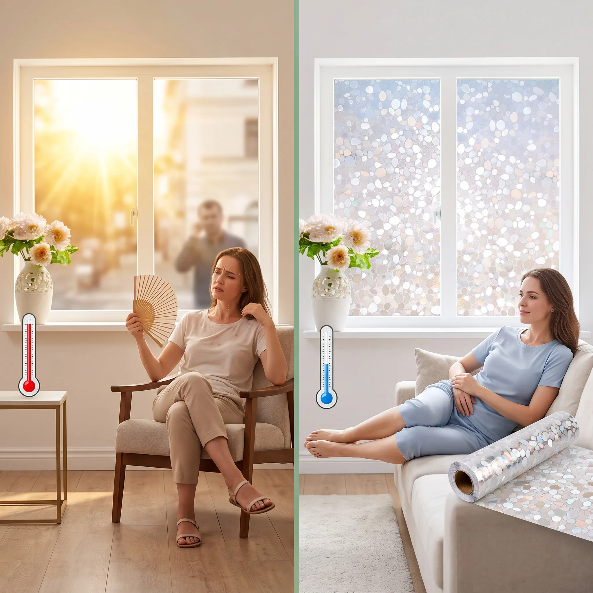 Pebble Window Film Privacy Decorative Frosted Glass Static Cling for Home Bathroom Living Room Glass Door Decor