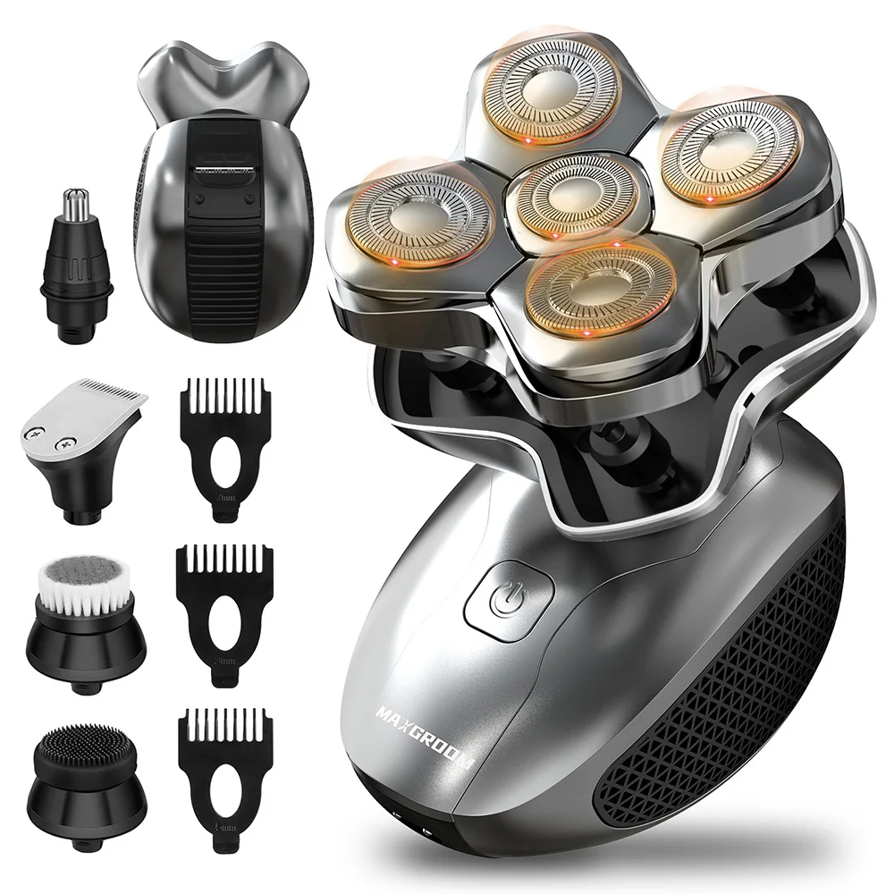 MAXGROOM 5D Head Shavers for Men 5 in 1 Electric Shaver Waterproof Head Shaver Beard Trimmer Rechargeable Head Shaving Machine