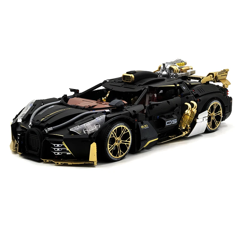 IN MAGAZZINO GULY10631 1:8 Nero e Oro Auto Sportiva Hypercar Modello Building Blocks Mattoni Puzzle Assemblaggio Giocattolo Per Bambini Compleanno Gif