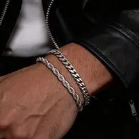 2pcs Men's Chain Bracelets,Stainless Steel Silver Gold Black Color Twist Rope Chain Wristband,Trendy Cuban Link Chains Gift 2