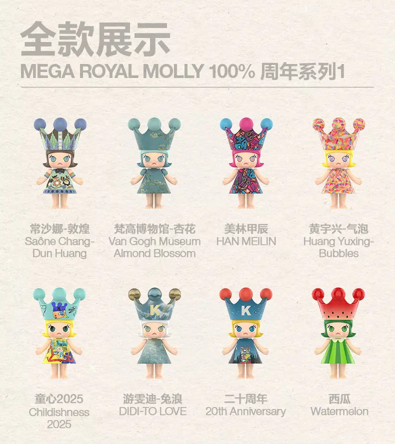 POPMART MEGA ROYAL MOLLY 100% Anniversary Series1 Blind Box Mystery Box Guess Bag Toys Doll Cute Anime Figure