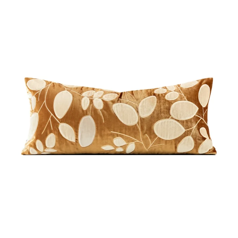 Retro Caramel Color Pillows Leaf Embroidery Cushion Case Luxury Velvet Decorative Pillow Cover For Sofa Chair Home Decorations