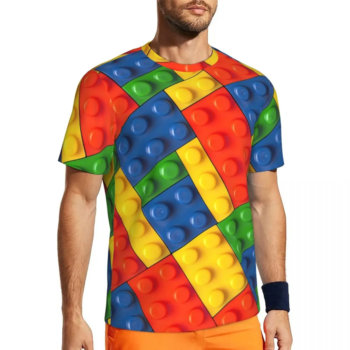 Diagonal Primary Color Building Blocks Pattern T Shirt Mens Vintage Gym T Shirts Beach Hippie Tee Shirt Printed Oversize Clothes
