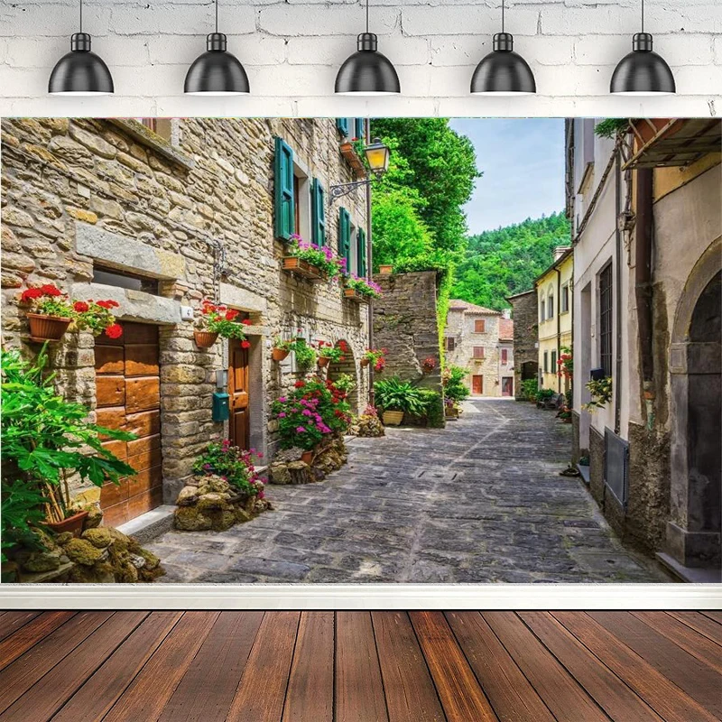 European Building Italian Street Photography Backdrop Tuscany Italy Stone Path Background Alley Scenery Photoshoot Studio Props