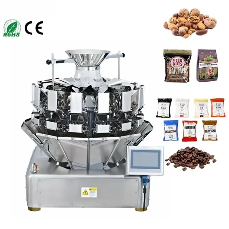 14 Head Multihead Automatic Weigher Nuts Weighing Wrapping Paper Bags Packaging Machine for Tea Coffee Chocolate Customized
