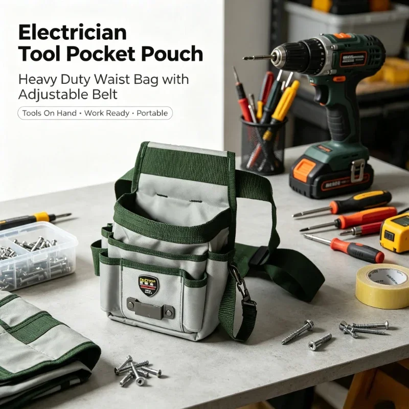 Tool Bag Electrician Tool Pocket Pouch Small Tool Belt Waist Bag Heavy Duty Tool Organizer Storage Bags with Adjustable Belt