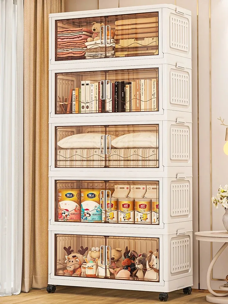 Large Capacity Folding Storage Box Living Room Closet Cabinet Snack Wardrobe Container Home Bedroom Clothing Locker Bins