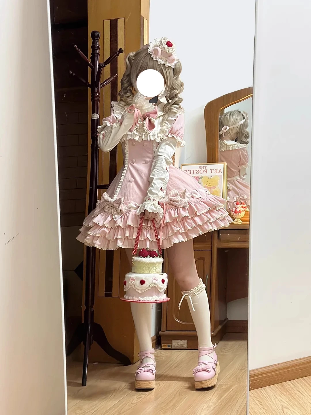 Gothic Black Dress Splicing Sleeve Set Japanese Girl's Sweet Cute Bow Pink Lolita Princess Dress Lori Y2k Short-sleeved Dress Op