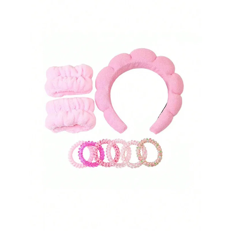 منشفة مكارون للنساء إسفنجة فلانليت ، عجين مقلي ، عصبة شعر للوجه ، رباط معصم ، مشبك شعر علوي عالي الجمجمة ، 9 *