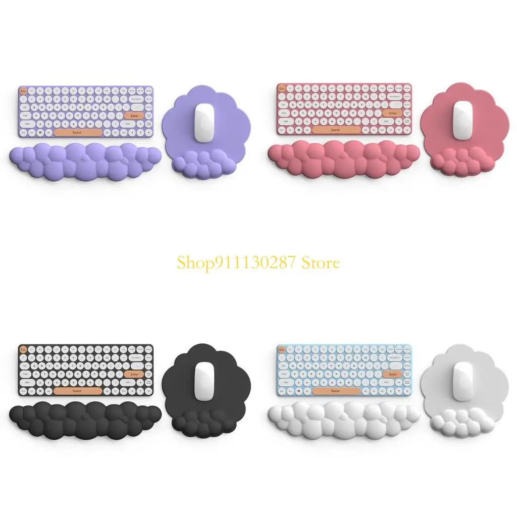 

J1HC Palm Rest Set Cute Cloud Keyboard Mouse Wrist Support Mouse Pad Silicone PU Wrist Pads Kit Memory Foam Keyboardist