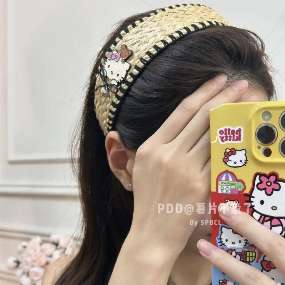 عطلة نمط مرحبا كيتي نسج هيرباند Kawaii الكرتون لطيف عقال واسعة الحواف دبوس الشعر صور غطاء الرأس الإبداع فتاة هدية