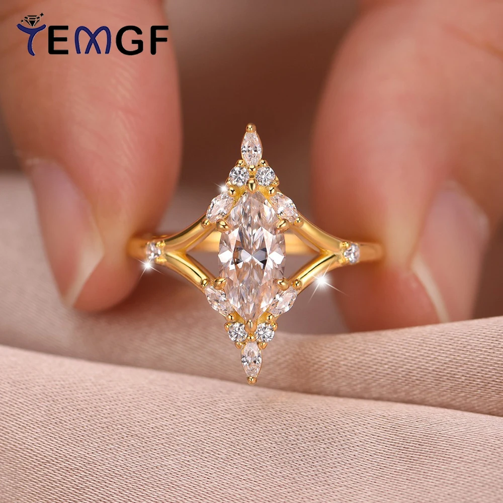 

TEMGF 1CT Marquise Cut Ring for Women Retro Crown Design 925 Silver Plated 18K Gold Wedding Party Luxury Sparkling Fine Jewelry