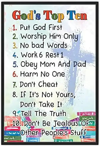 1p,Metal Tin Retro Sign Inspirational Positive Quotes Christian Bible Verse-Gods Top Ten for Kids Blessed Metal Sign Retro Vinta
