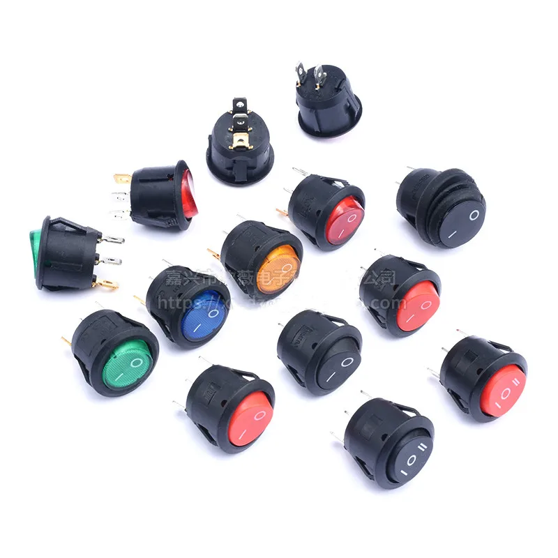 10Pcs KCD1-105 2/3Pin 220V Round Toggle Switch SPDT ON-OFF ON-OFF-ON Rocker Switch White Black Red AC 250V/6A 125V/10A