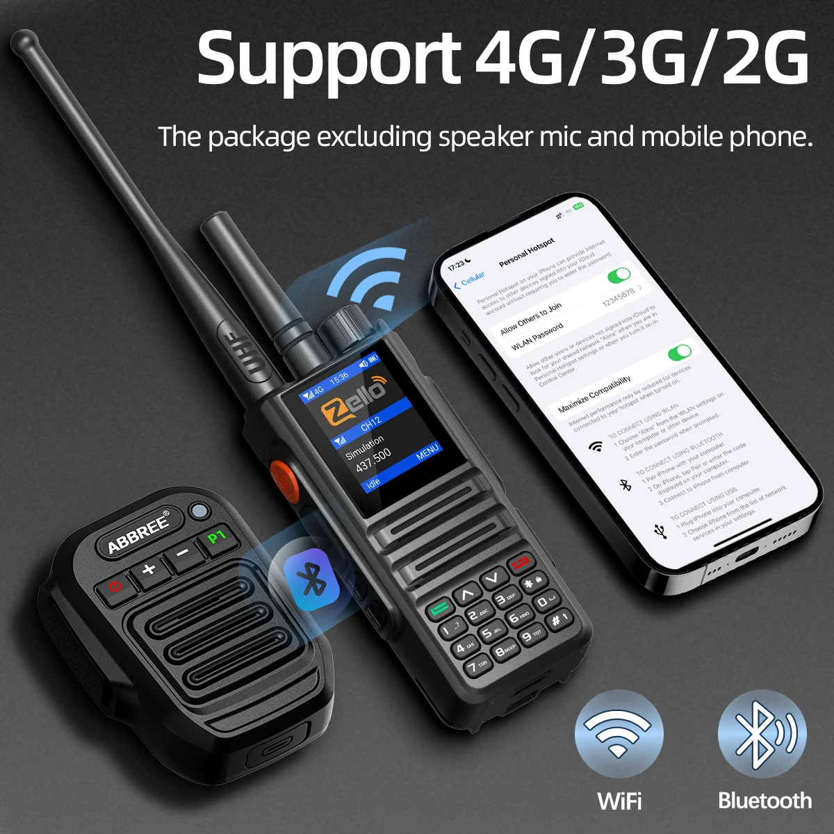 ABBREE GP-889 Dual Mode Global POC Netwerk Walkie Talkie ZELLO Radio UHF Bluetooth WIFI 4G Sim-kaart Android Lange afstand Ham Radio