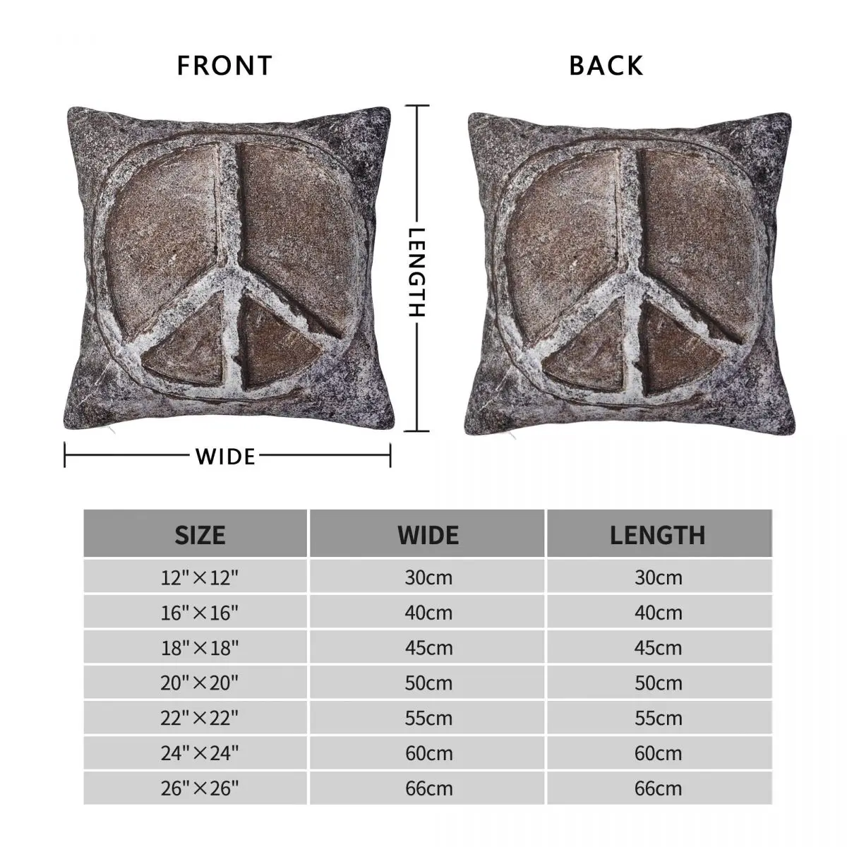Peace Sign Stone Square Pillowcase Polyester Linen Velvet Printed Zip Decorative Pillow Case Bed Cushion Cover 18