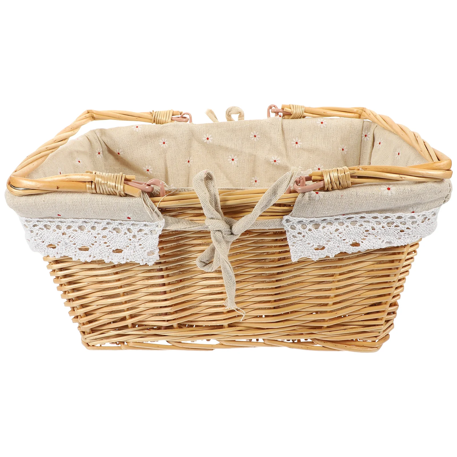 

1pc Woven Picnic With Handle Rustic Storage Basket Outdoor Gift Flower Fruit Sundries Organizer Wicker Basket For