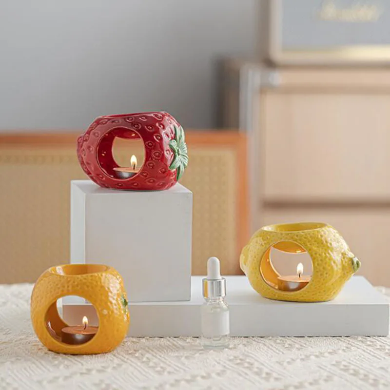 Ceramic Orange Lemon Strawberry Fruit Aromatherapy Lamp Essential Oil Burner Creative Fragrance Censer Home Decor