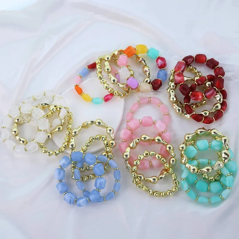 

Ins Style Macaron Color Resin Beaded Bracelet Irregular Stackable Bracelet Set Niche Luxury Jewelry