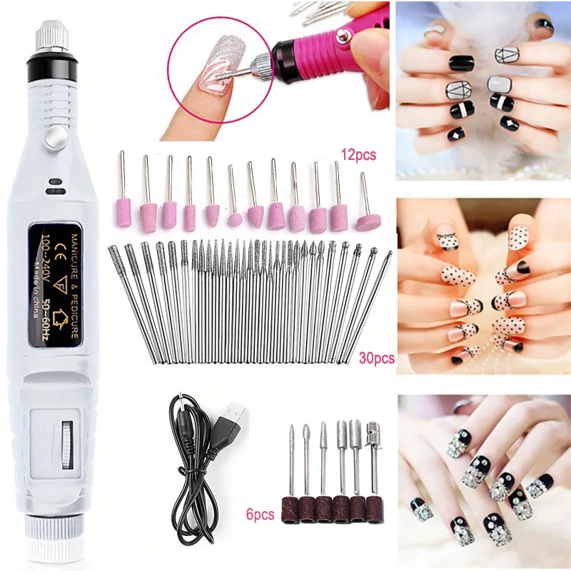 Máquina de polimento de unhas portátil, 6 cores, lixadeira elétrica, acessórios para unhas, fresa para manicure, pedicure, ferramenta