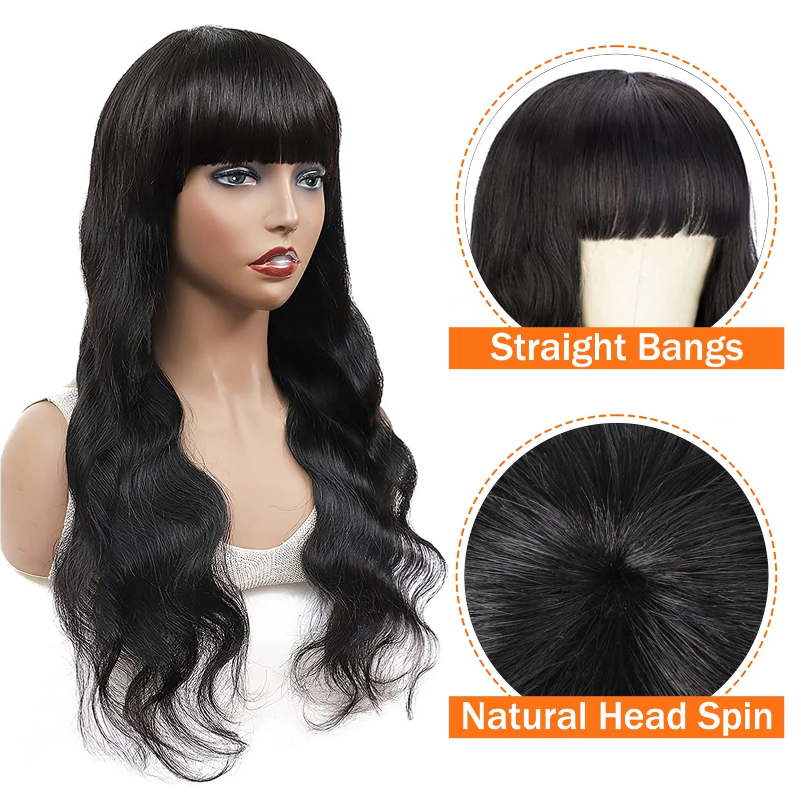 3X1 Glueless Wigs Human Hair with Bangs Body Wave Human Hair Wig with Bangs 3X1 Bleached Knots Lace Front Wig for Black Women image 2