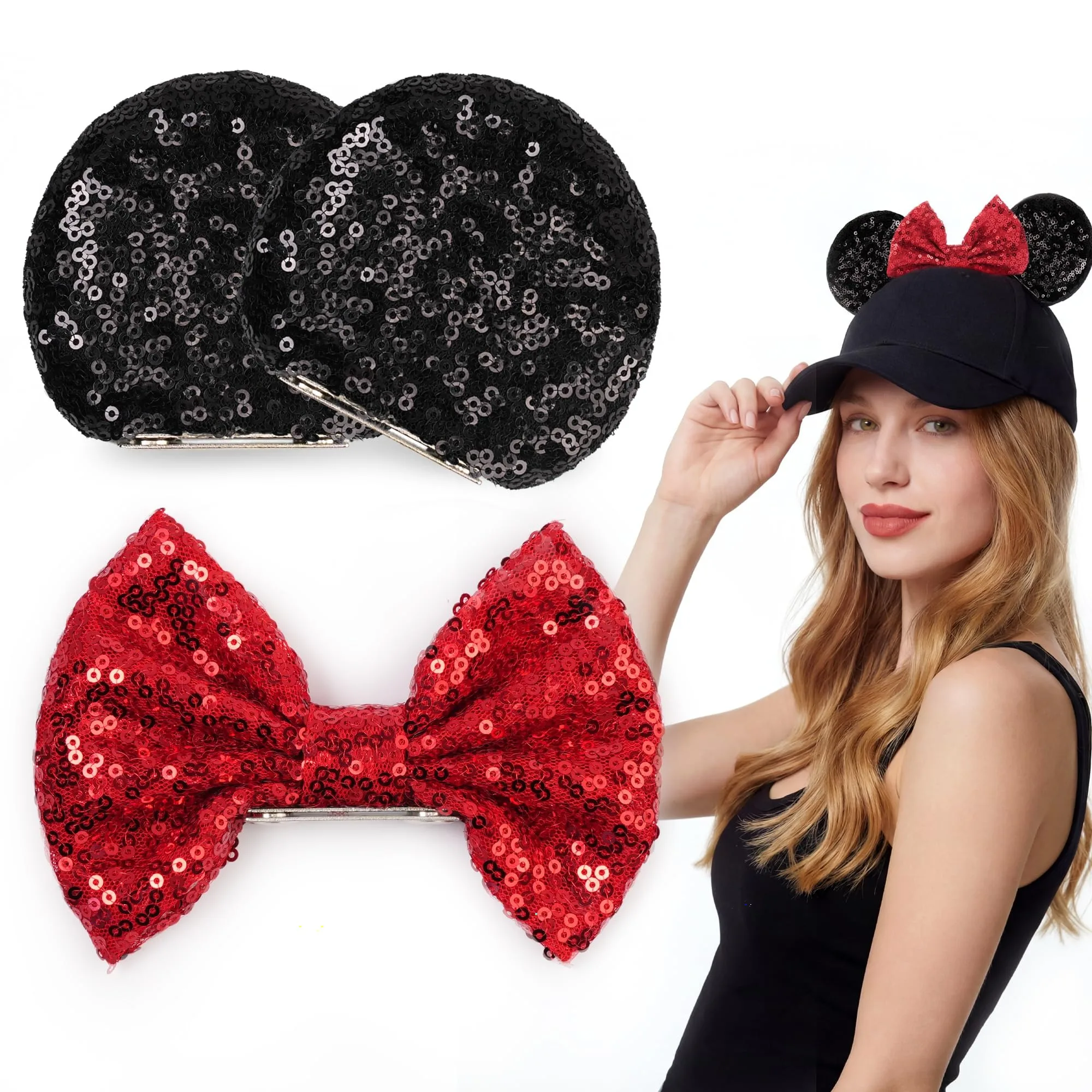 3 Stück/Set Magnetische Mausohren-Haarspangen Magnetische Schleifen - 3,5'' Clip Mausohren-Kappen-Accessoires für Festtagsoutfits Party-Kostüme