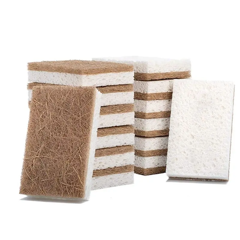 A96K-32PCS Biodegradable Compostable Cellulose Kitchen Sponges Coconut Scrubber - Eco Friendly Sponge For Dishes Cleaning
