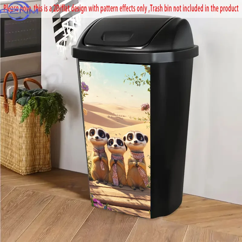 1pc 2D/FLAT Self-Adhesive Dustbin Stickers, × cm, Meerkats in Desert Pattern 2D/FLAT Dustbin Stickers, Suitable for Decorating