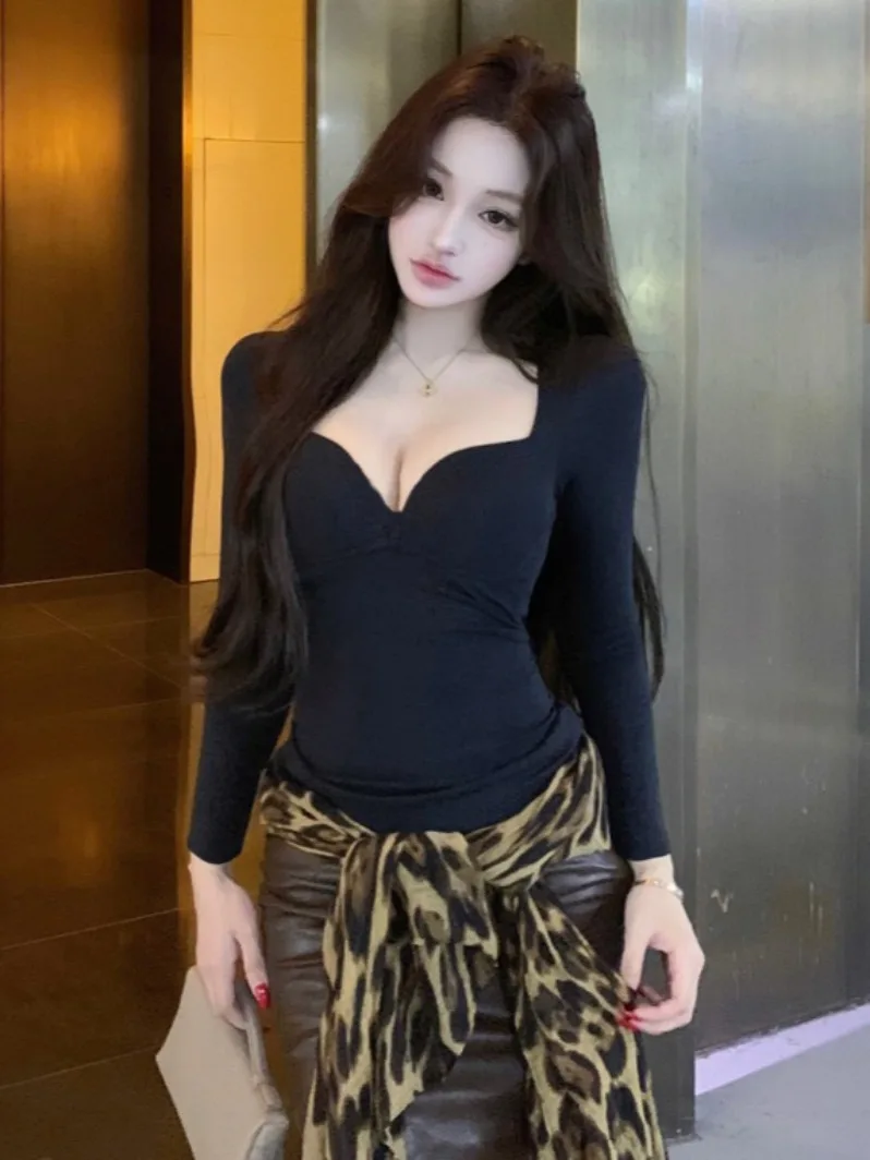 

Сексуальный облегающий топ с глубоким V-образным вырезом, эластичной вставкой на груди, однотонный, осенне-зимний дизайн