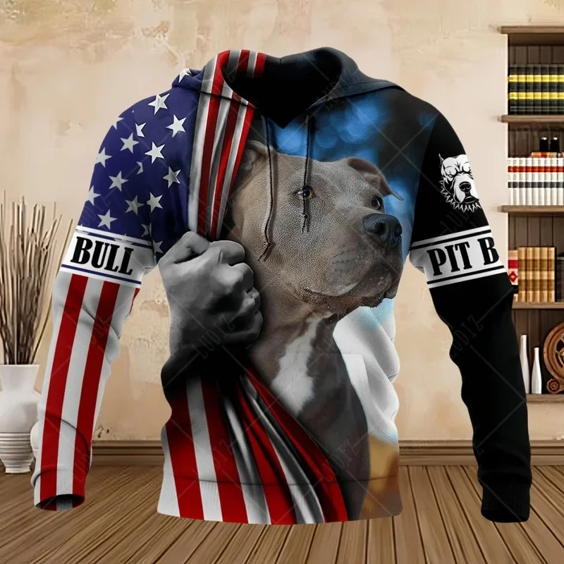 Pet Dog Pitbull Man Hoodie 3D Print Unisex Adult's Sweatshirts Top Autumn Long Sleeve Streetwear Pullover Hoodies Men's Clothing