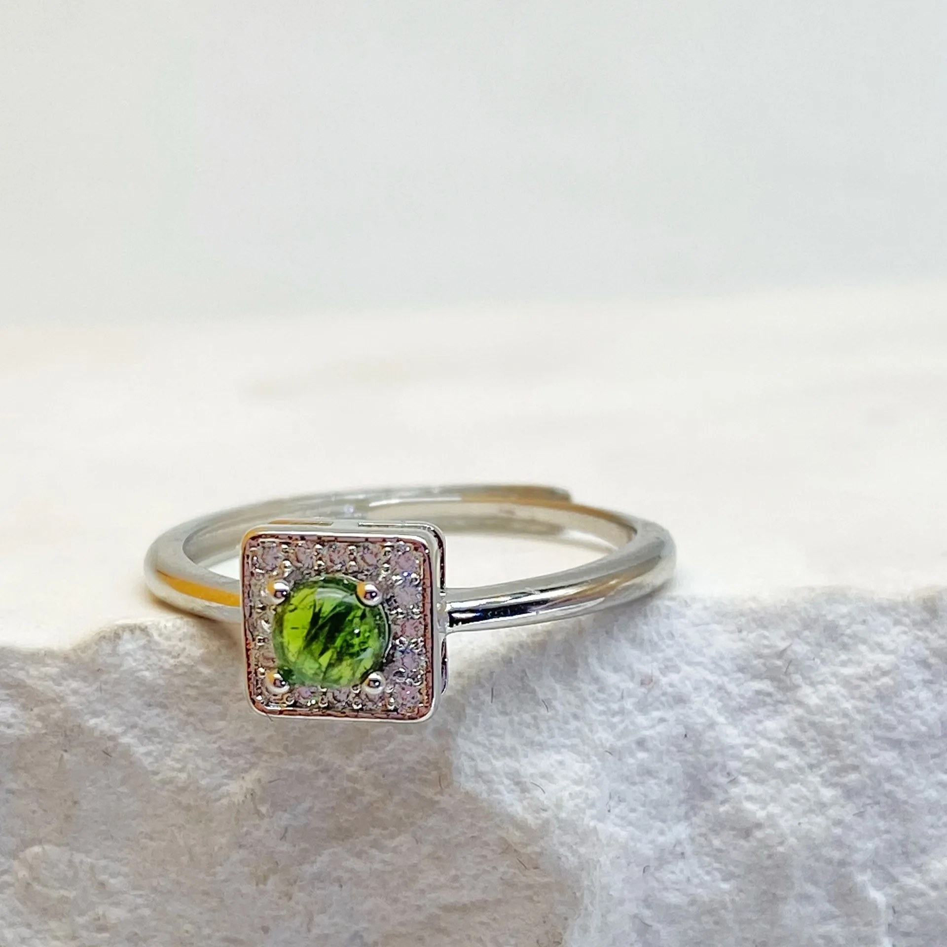 Square tourmaline stone ring women's niche design copper alloy ring women's open ring explosion