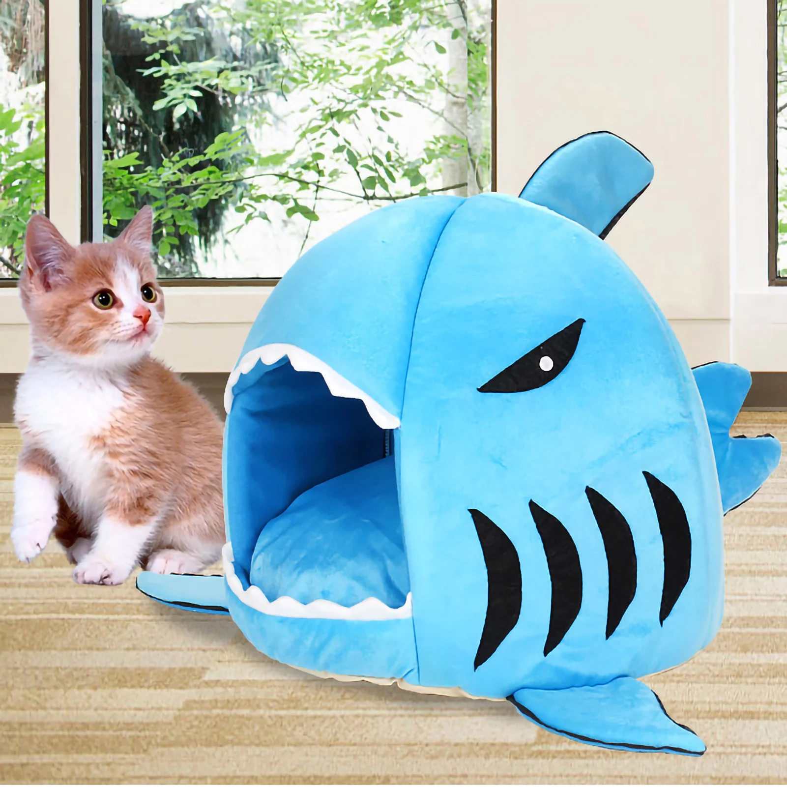 Shark Cat House Removable Washable Full Seasons Cat Shark Shaped Bed For Pets Kitten Dogs