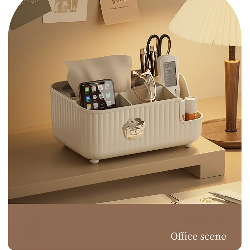 Desktop Tissue Box Partition Storage Design Mobile Phone Holder Design Multifunctional Tissue Case Small Items Desktop Organizer