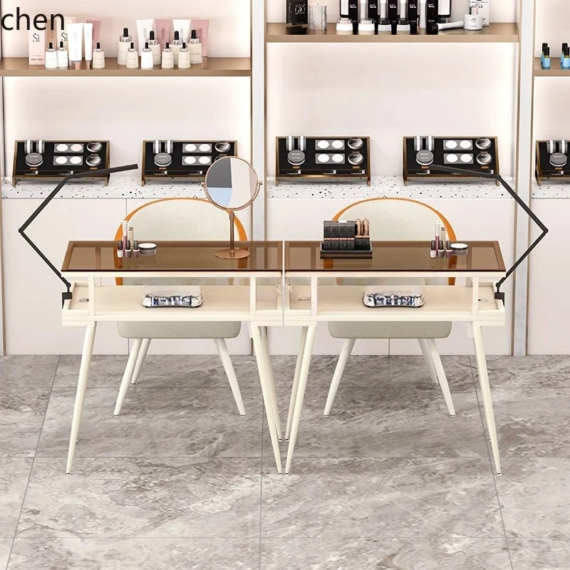 PYH Nail Table Embedded Vacuum Cleaner Manicure Table Chair Set Light Luxury Simple Glass Nail Salon Special