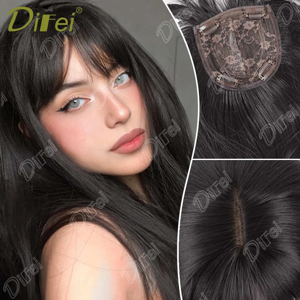 

DIFEI Synthetic Wig Clip-In Top Hair Replacement Block Layered Straight Top Wig Clip-In Wig For Women With Thin Hair Daily Wear